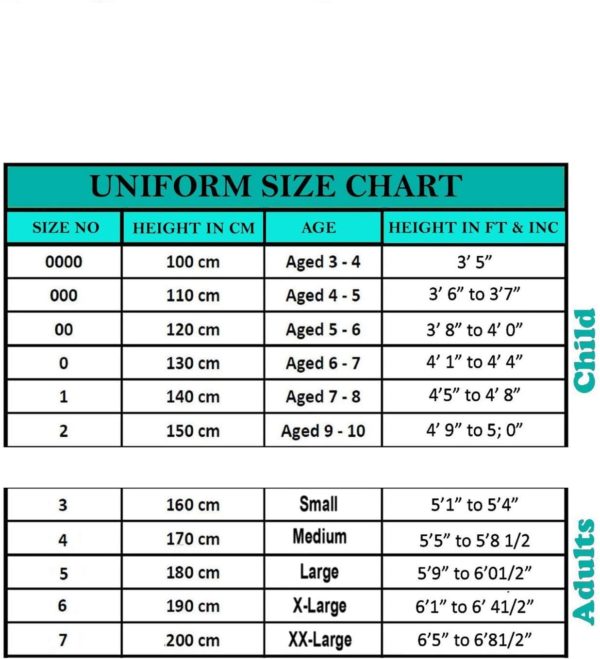 Uniform Size Chart